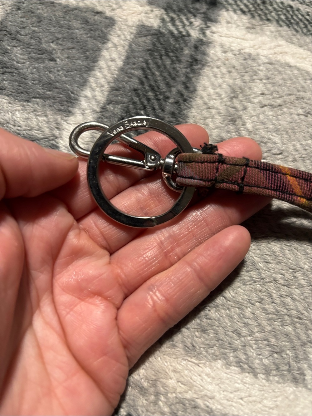 Vera Bradley Key Ring lanyard - Purple/Brown plaid Pattern